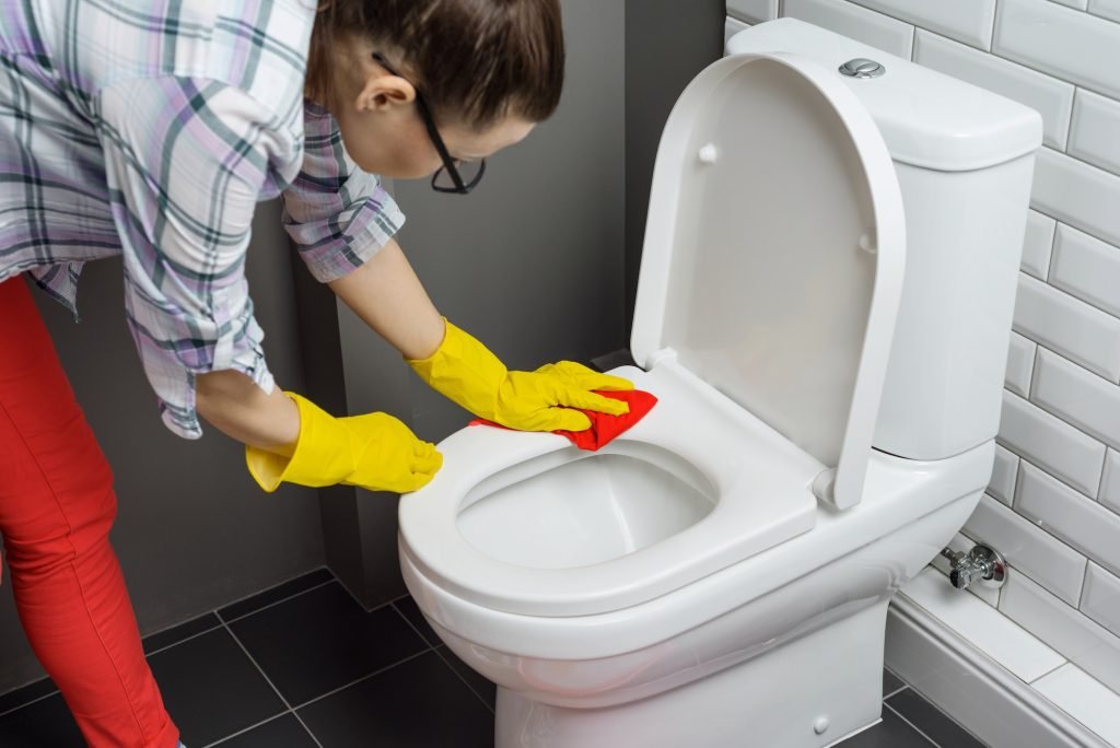 House cleaning. Woman cleaning toilet-eves cleaning utah